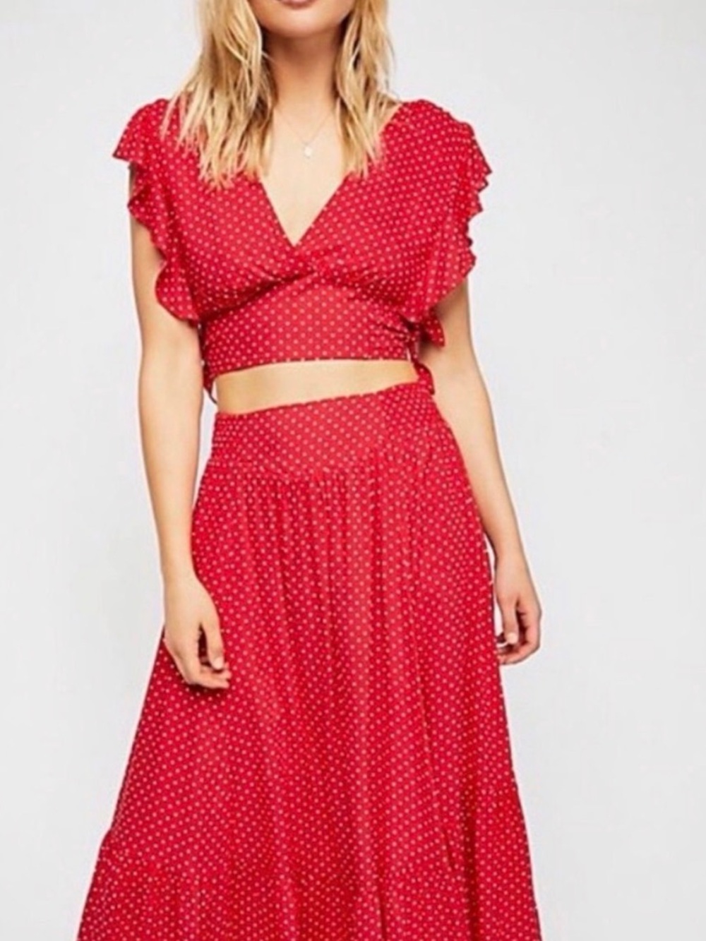 Free People Red Polka Dot Maxi Skirt/Shirt SET - Women - Picture 2 of 6